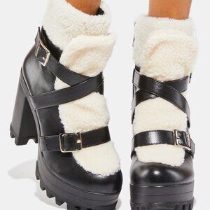 TAKE ME OUT AND ABOUT HEELED BOOTIES  BLACK/WHITE ( BRAND NEW ! )
